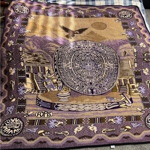 Purple Mayan Aztec Mexican temple calendar blanket